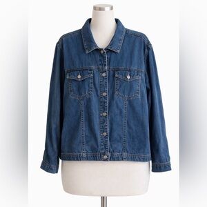 Coldwater Creek Denim Jacket Womens 3X Blue Stretch Trucker Button Front